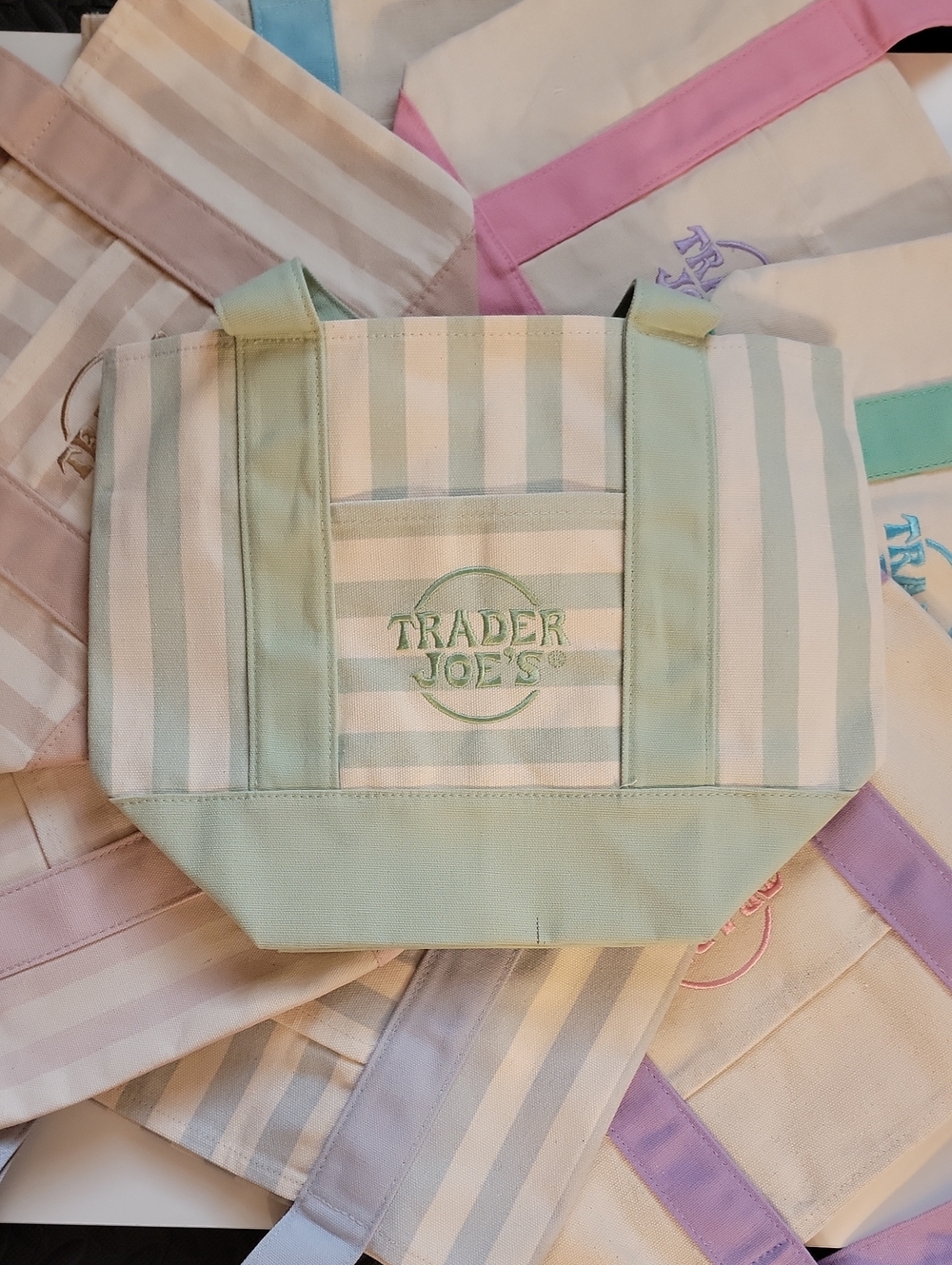 Trader Joe's Mini Canvas Tote Assorted Pastel Striped NWT